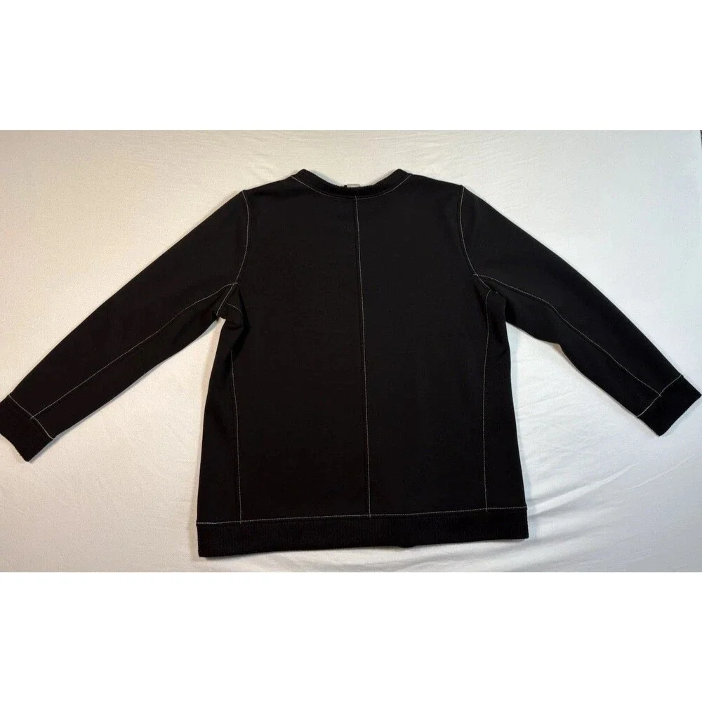Chico’s Zenergy Black Pullover Sweater Size 2 US 12/14 White Stitch Knit top